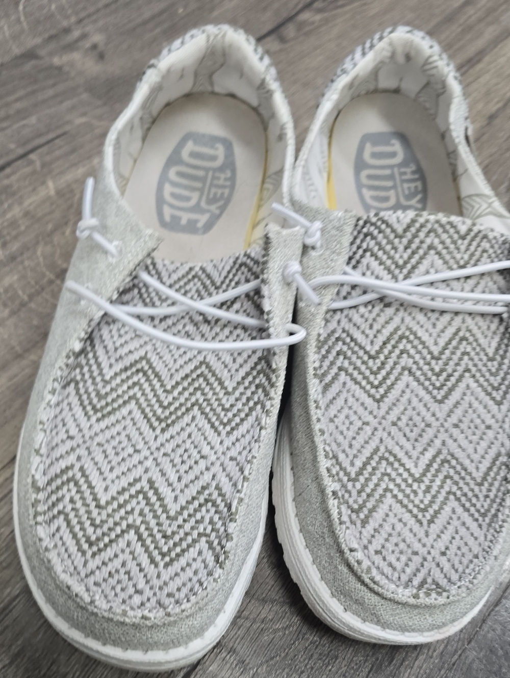 Hey Dude Zigzag Knit Slip-On Sneakers in Light Gray and White